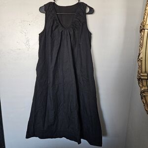 Chic Black Sleeveless Midi Dress Women's Small 100% Cotton Summer Scoop Neck